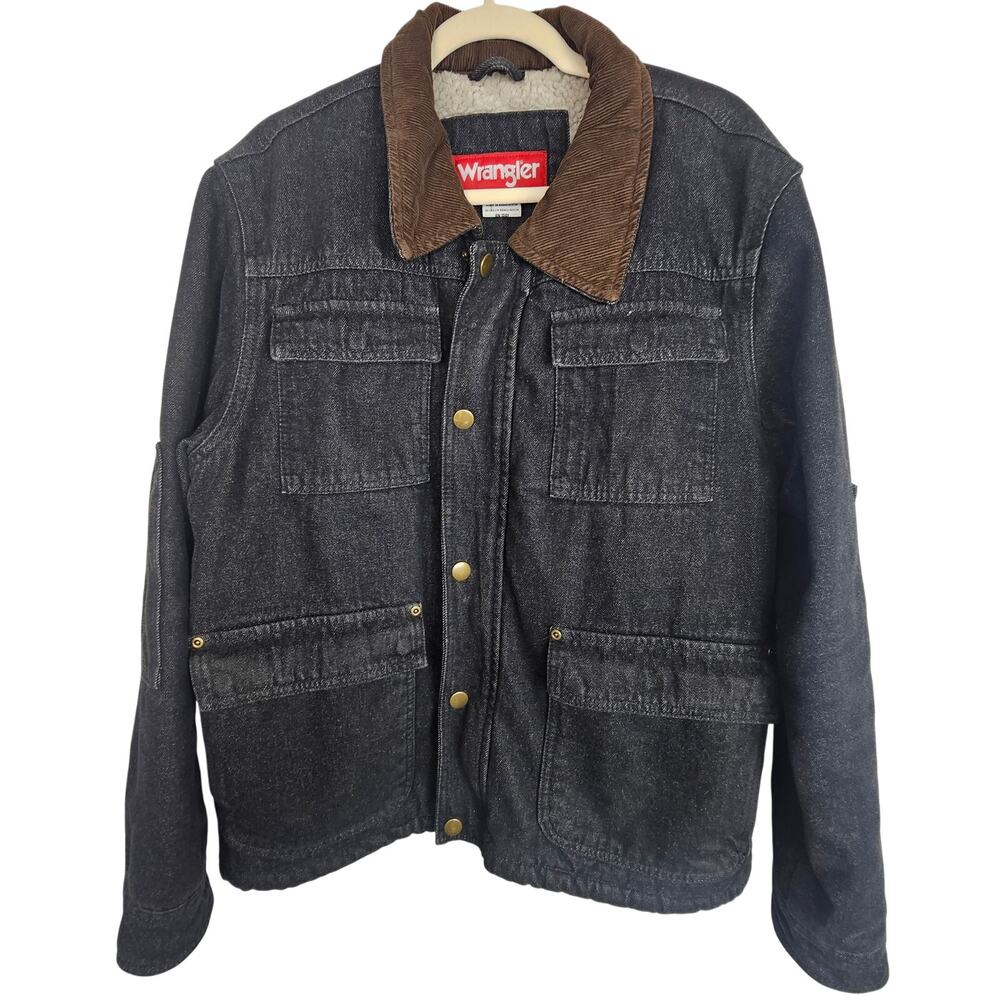 Vintage Wrangler Denim Chore Coat Sz M Barn Jacket Sherpa Lined Corduroy Collar